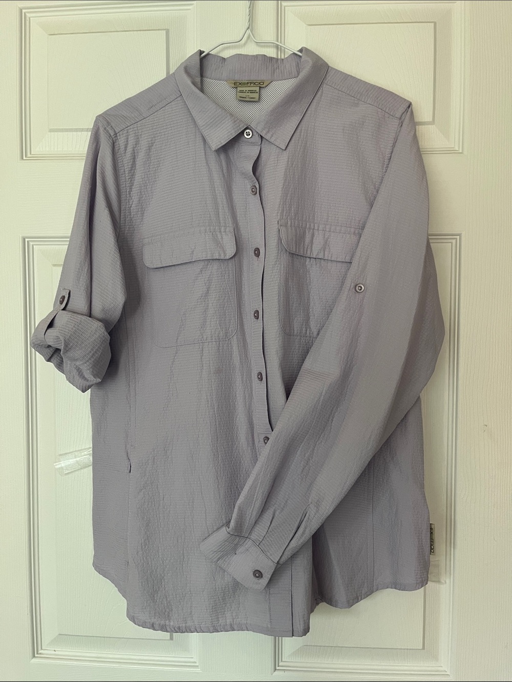 Exofficio Lencia Women’s Lightweight Button-Up Hiking Shirt in Light Lavender L